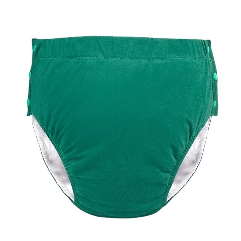 Cotton Adult Incontinence Washable Waterproof Urine Pants Elderly Urinary Leakage Underwear (Green,X-Large)