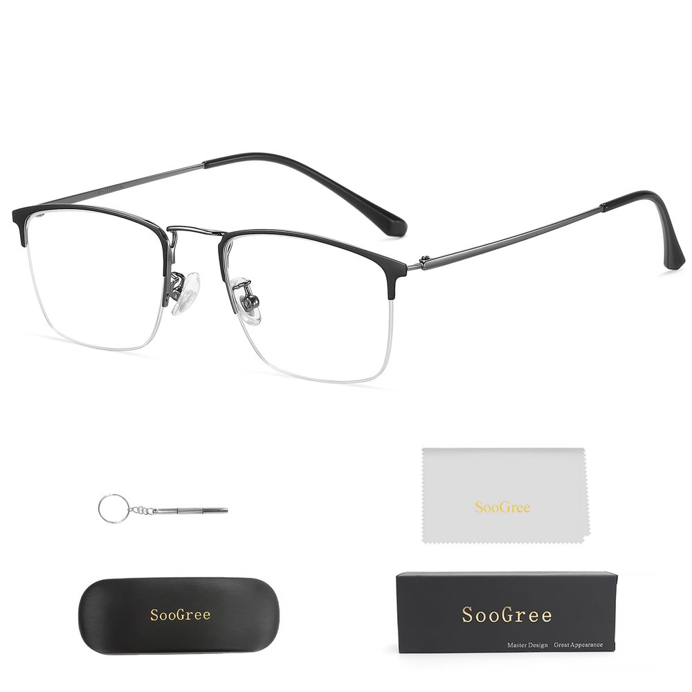 SooGree Progressive Multifocus Reading Glasses Half Frame Transition Presbyopic Eyewear Anti Eyestrain Computer Readers Metal Frame Spring Hinge No Line Eyeglasses