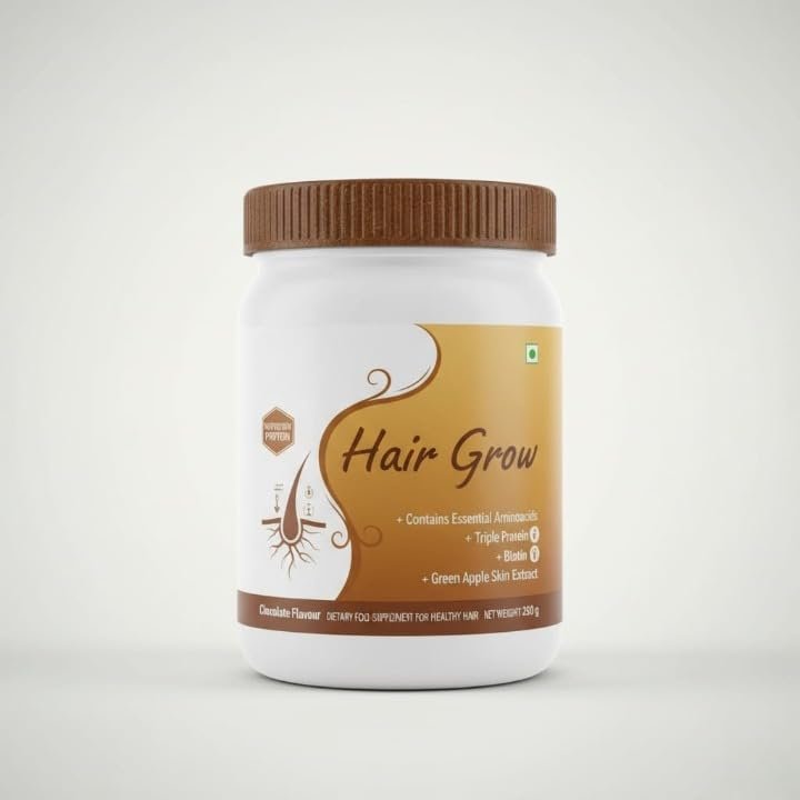 Hair Grow Nutritional Protein Supplement Powder for Healthy Hair, Glowing Skin & Nails - Enriched with Biotin and Green Apple Skin Extract for Men & Women - Chocolate Flavor 250g (Pack of 1)