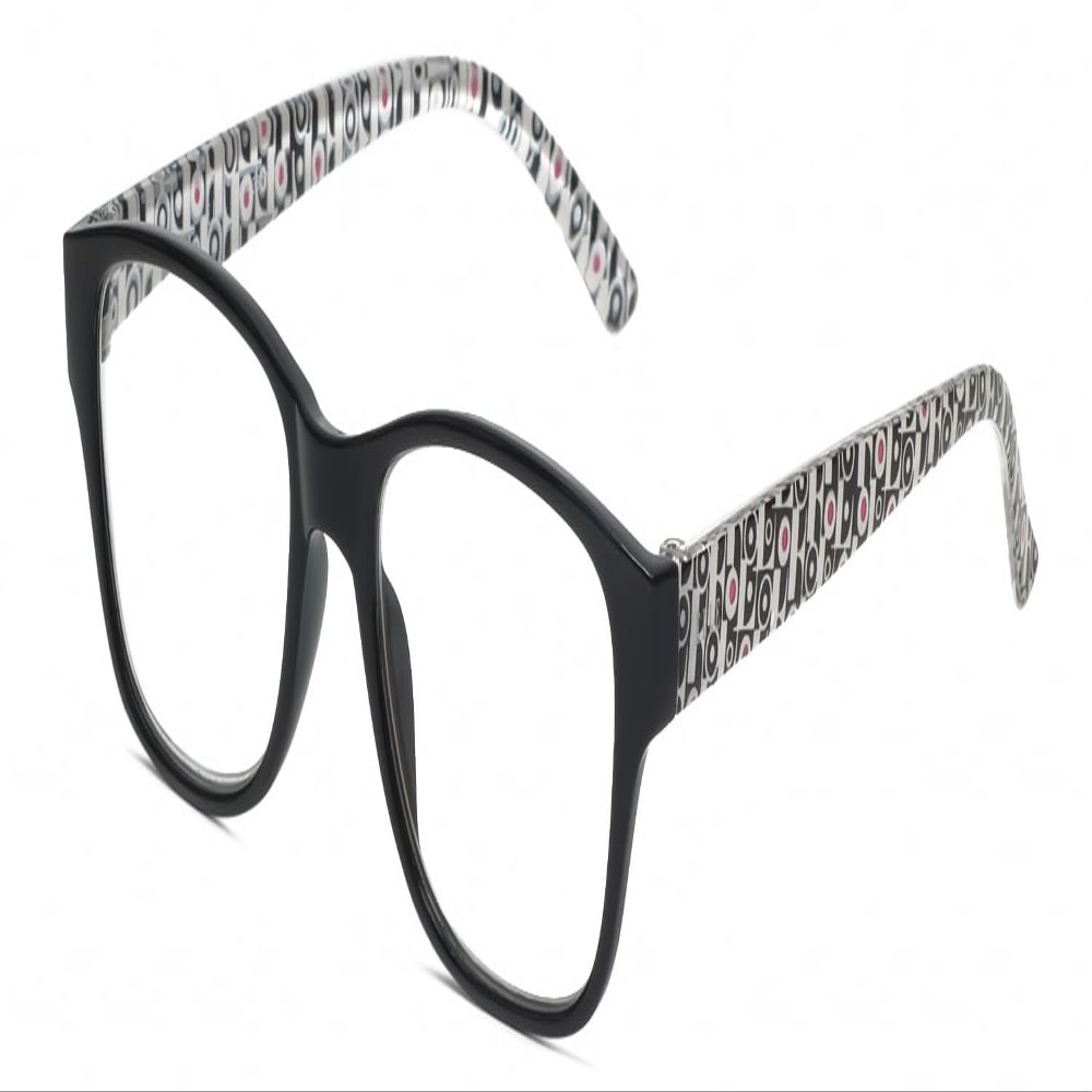 Calabria L 15558 Blue Light Filter Reading Glasses +0.75 Black Modern Art White Women Trendy Chic Readers Fashion Eyeglasses