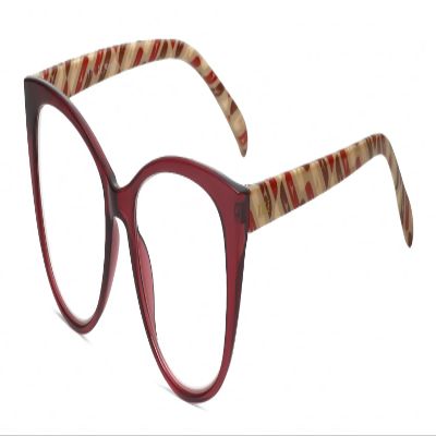 Calabria L 15559 Cat-Eye Reading Glasses +3.75 Crystal Red Modern Art Brown Tan Women Trendy Chic Readers Fashion Eyeglasses