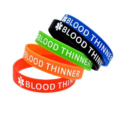 5 Medical Alert Blood Thinner Silicone Bracelet, Blood Thinner Bracelet (Adult Edition), 20.2x1.2x0.2cm/7.95"x0.47"x0.08", Silicone