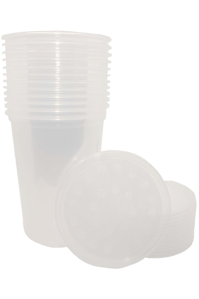 Finn's Frog Farm 32 oz Fruit Fly Cups with Fabric Vented Lids, Perfect for Culturing a Huge Variety of Feeder Insects and Bugs(12 Pack), Clear