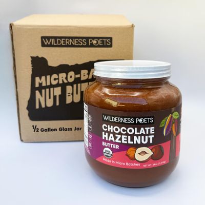 Wilderness Poets, Organic Chocolate Hazelnut Butter - (64 Ounce - 4 Pound) - Bulk, Wide-Mouth Glass Jar - No Palm Oil - Simple Ingredients - 70% Hazelnuts, 30% Dark Chocolate Sweetened with Coconut Sugar