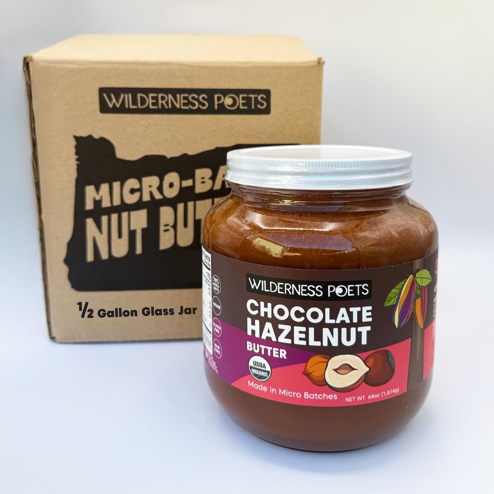 Wilderness Poets, Organic Chocolate Hazelnut Butter - (64 Ounce - 4 Pound) - Bulk, Wide-Mouth Glass Jar - No Palm Oil - Simple Ingredients - 70% Hazelnuts, 30% Dark Chocolate Sweetened with Coconut Sugar