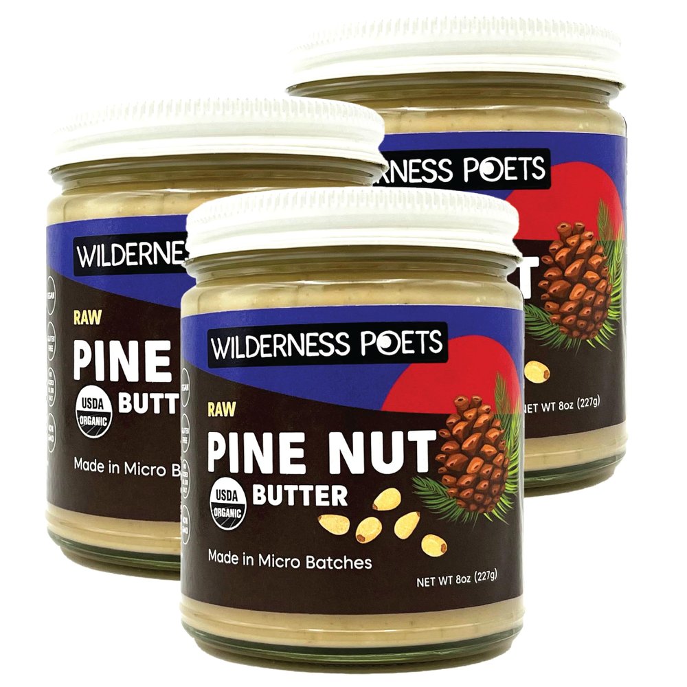 Wilderness Poets, Pine Nut Butter - Organic, Raw, 100% Pine Nuts (8 Ounce - 3 Pack) - No Salt, No Sugar, Creamy - Glass Jars