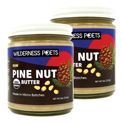 Wilderness Poets, Pine Nut Butter - Organic, Raw, 100% Pine Nuts (8 Ounce - 2 Pack) - No Salt, No Sugar, Creamy & Buttery - Glass Jars