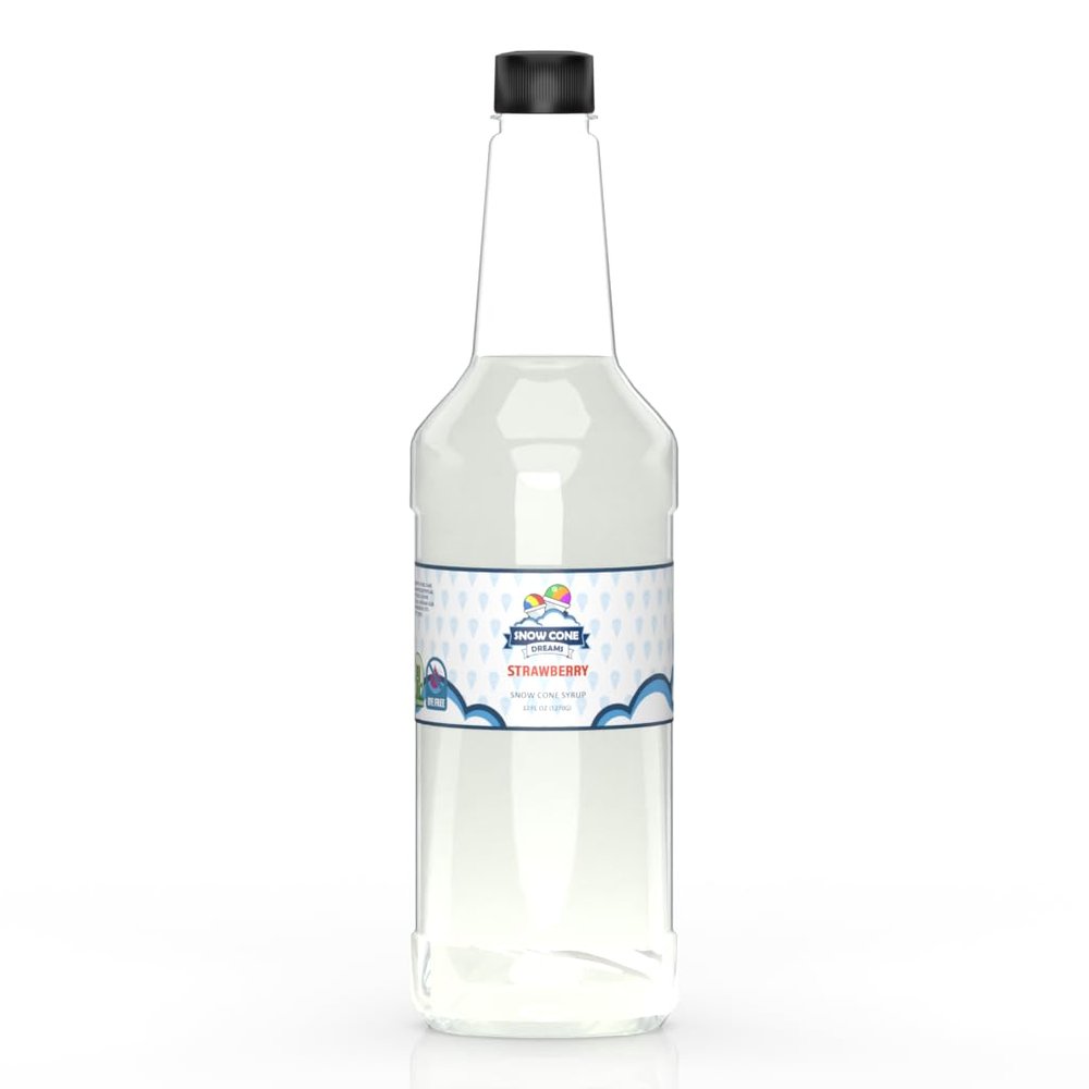 Dye Free Cane Sugar Strawberry Snow Cone and Shaved Ice Flavor Syrup | 32oz | Ready To Use