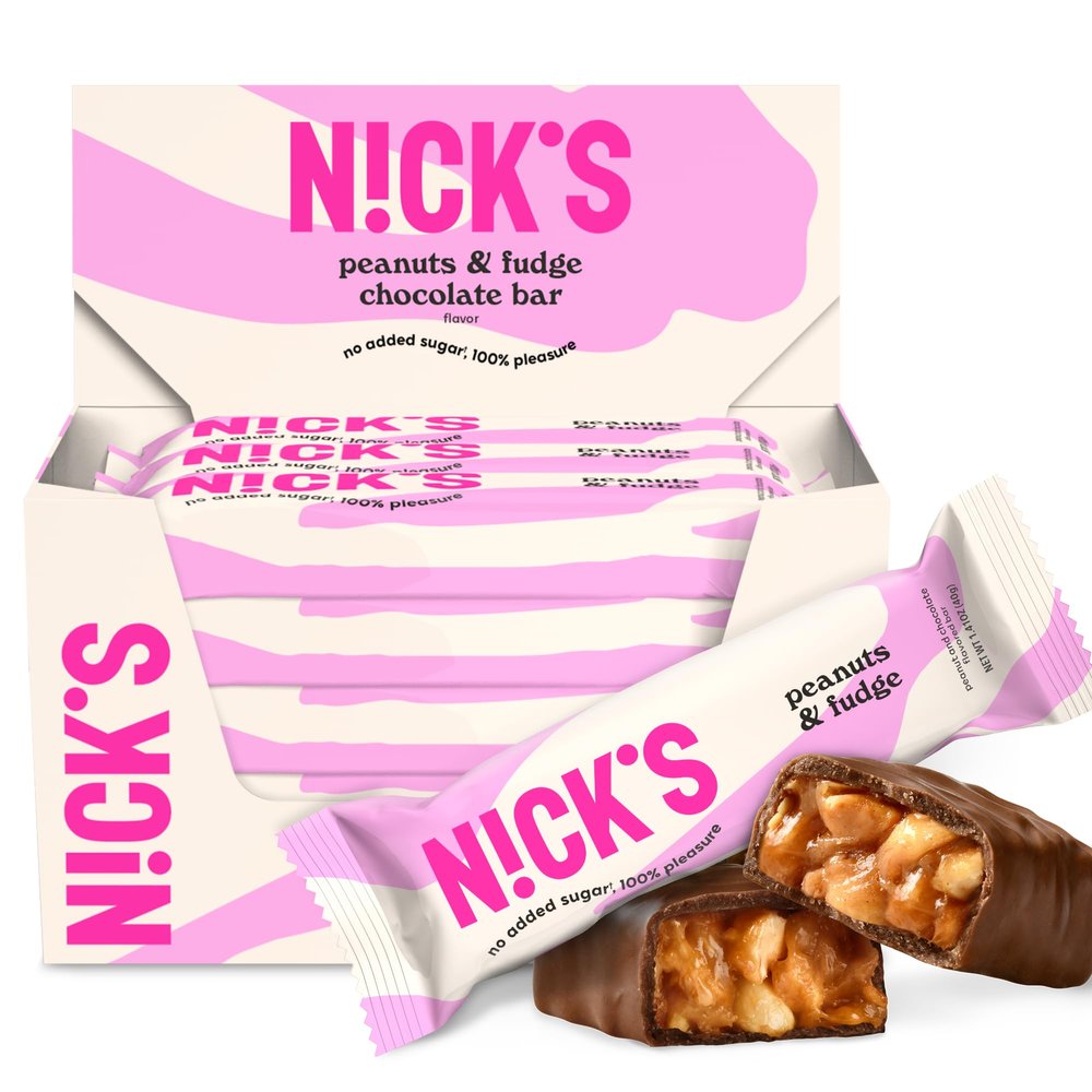 NICKS Peanuts & Fudge Keto Chocolate Bars No Added Sugar 180 Calories, 4 Net carbs, Gluten Free Sweets Low carb Candy Snack Bar 15-Pack (40g Each)