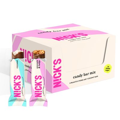 NICKS Keto Chocolate Candy Bars Variety Pack, Coconut and Peanuts and Fudge, No Added Sugar, Low Carb, 180 Calories, Gluten-Free Sweets 15-Pack (40g Each)
