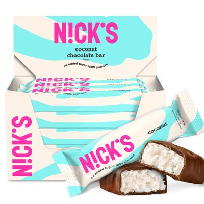 NICKS Coconut Keto Chocolate Candy Bars No Added Sugar, Gluten Free Sweets Low carb Candy Snack Bar 15-Pack (40g Each)