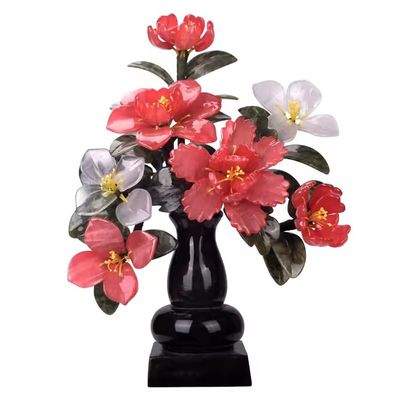 Artificial Bonsai Tree New Chinese Style Bonsai Ornaments Jade Peony Flower Living Room Home Decoration Wine Cabinet Porch Jade Carving Office Decoration Bonsai