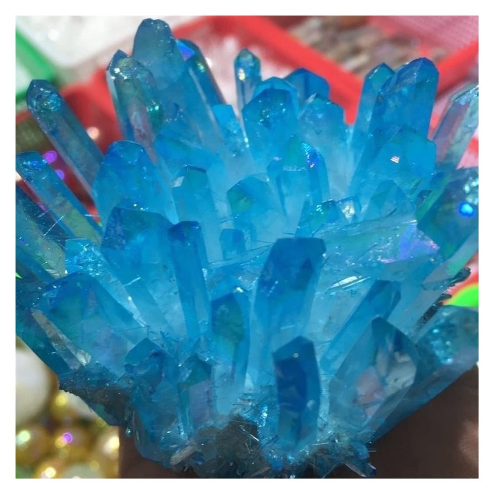 BAKYAR Natural Crystal Rough 350g Titanium Blue Rainbow Crystal Quartz Cluster Aura Healing