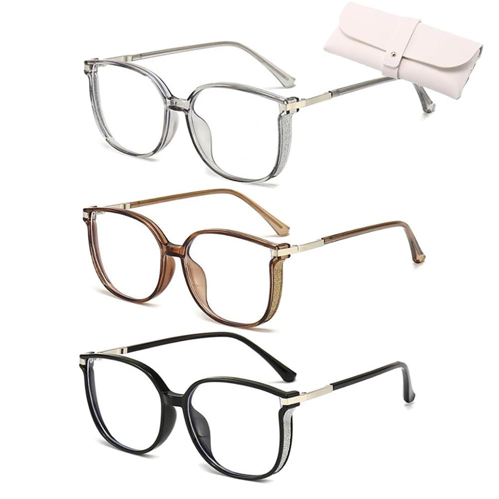 Women's Portable Fashion Anti-Blue Light Reading Glasses, Bifocal Reading Glasses for Women, Sparkling Bling Diamonds (+3.0/300,3Colors A)