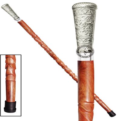 Walking Cane Rosewood Designer Wooden Walking Stick with Brass Nickel Handle Gift for Men & Women 37 inch Brown (MOOM)