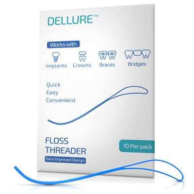 DELLURE Dental Floss Threaders- 10 Envelopes of 10 (100) Braces Flossers, Designed for Braces, Bridges & Implants, Quick & Easy Flossing Solution