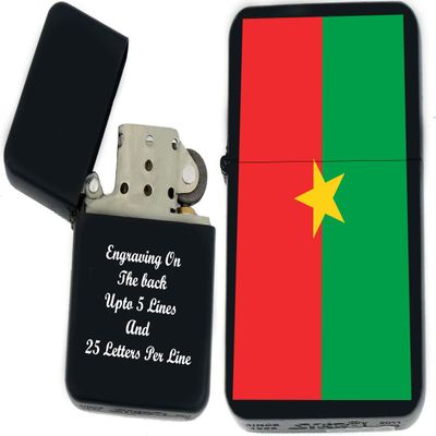Flags of The World Nations UV Printed Windproof Oil Lighter - Personalized Custom Engraving on The Back A - C (Burkina-Faso) - Christmas, Halloween & Valentines Day Gift