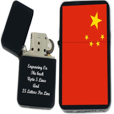 Flags of The World Nations UV Printed Windproof Oil Lighter - Personalized Custom Engraving on The Back A - C (China) - Christmas, Halloween & Valentines Day Gift
