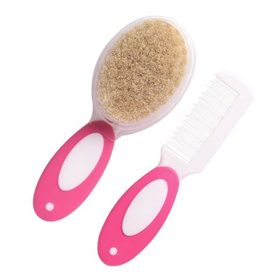 ifundom 2pcs Pink Hairbrush Boy Girl Comb Gentle Care Brush Set for Newborns Ergonomic Design Natural Bristles for Sensitive Scalps for Daily Grooming