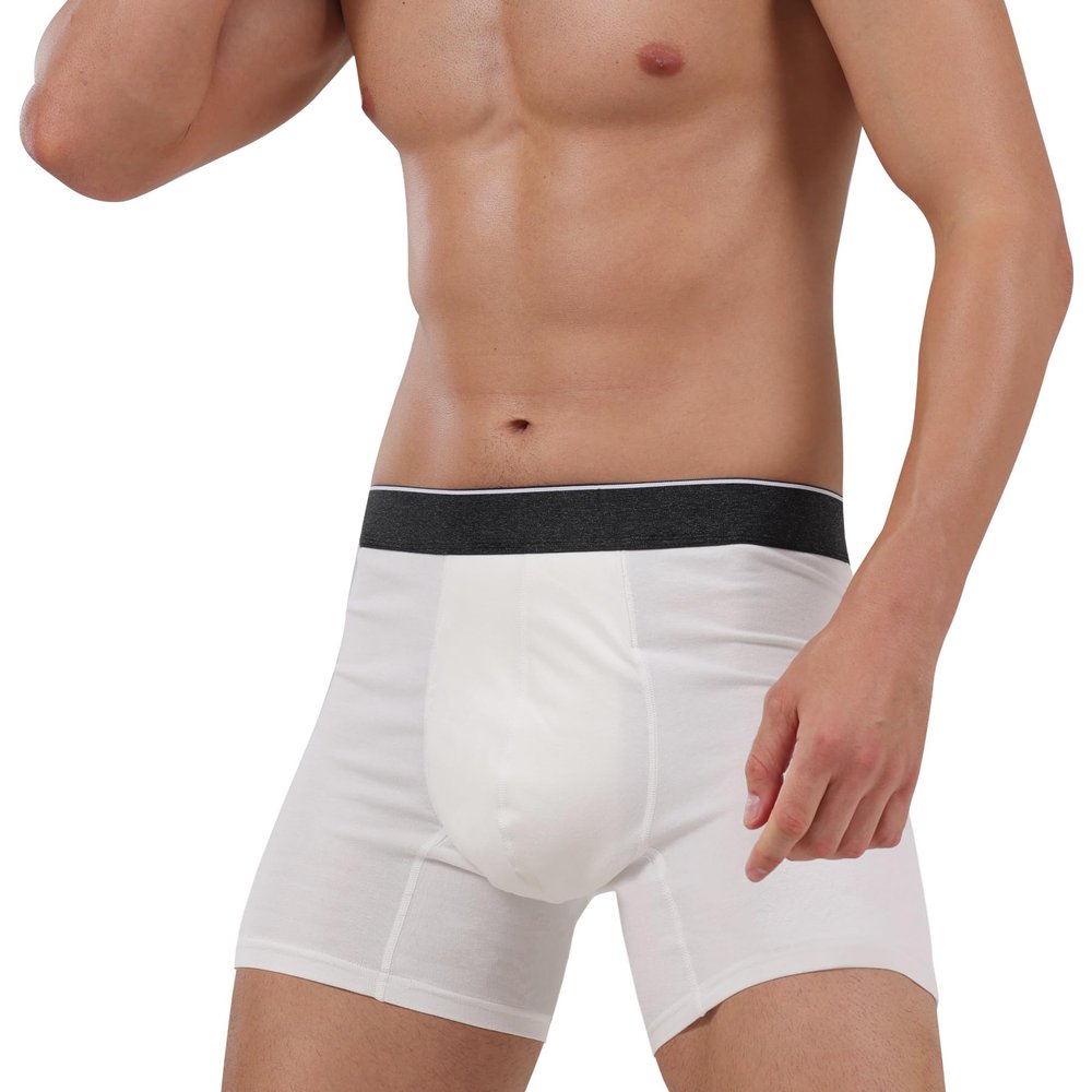 AIRCUTE Washable Absorbency Urinary Incontinence Underwear for Men, 6" Inseam Boxer Briefs for Bladder Leaks Proof 60ML (Large, White)