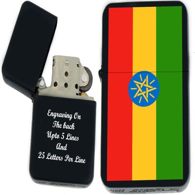 Flags of The World Nations UV Printed Windproof Oil Lighter - Personalized Custom Engraving on The Back C- (Ethiopia) - Christmas, Halloween & Valentines Day Gift