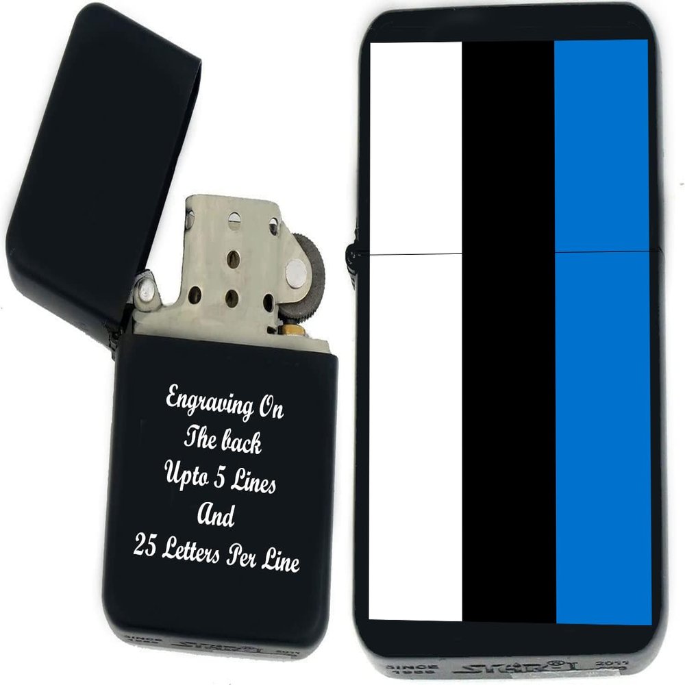 Flags of The World Nations UV Printed Windproof Oil Lighter - Personalized Custom Engraving on The Back C- (Estonia) - Christmas, Halloween & Valentines Day Gift