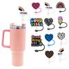 10mm Silicone Heart Straw Covers for Stanley 40&30 Oz Tumbler Dustproof Leopard Print Heart Straws Tips Reusable Splash Proof Rainbows Straw Toppers Silicone Straw Cap Valentines Day 11Pcs view 1
