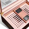 High End Cigar Humidor, Small Mini Cigar Cabinet for 30-50 Cigars with Humidifier and Hygrometer, Desktop Cedar Wood Cigar Box Storage Case with Glass for Men, Reddish Brown view 3