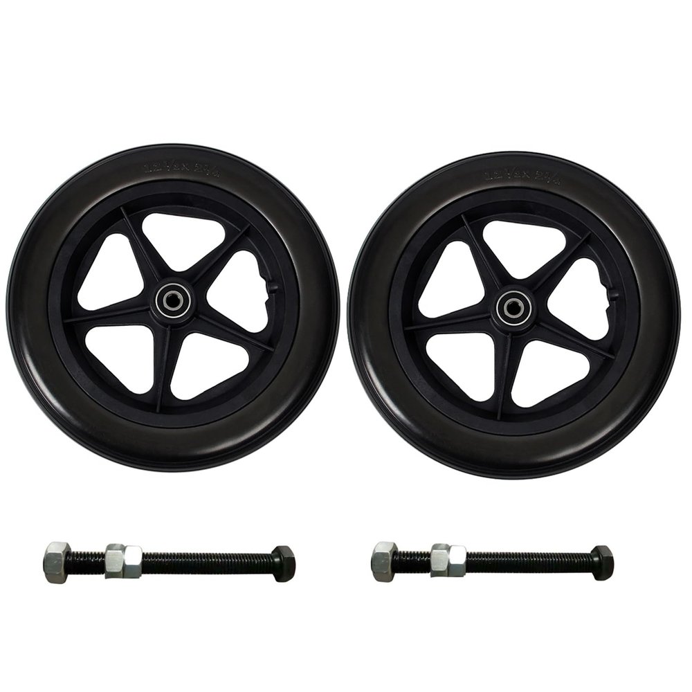 122 Wheelchair Rear Wheels Assembly (Pair), 12inch Back Wheel Replacement, Non-Pneumatic Solid Tire,Black