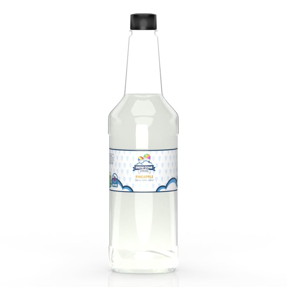 Dye Free Cane Sugar Pineapple Snow Cone and Shaved Ice Flavor Syrup | 32oz | Ready To Use