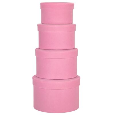 GnFlus Round Gift Boxes with Lids for Presents Set of 4 Pink Velvet Nesting Gifts Box for Arrangements Flowers Wedding Birthday Valentines Bridesmaid Christmas Party Anniversary