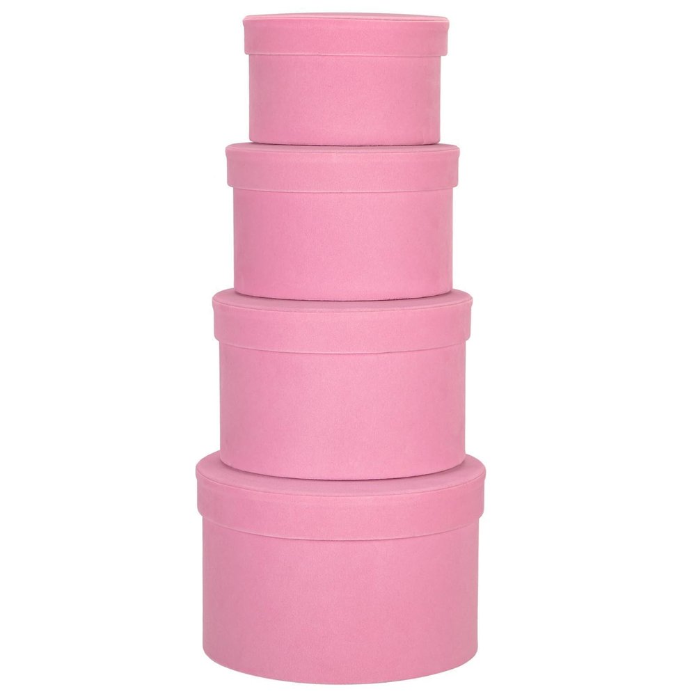 GnFlus Round Gift Boxes with Lids for Presents Set of 4 Pink Velvet Nesting Gifts Box for Arrangements Flowers Wedding Birthday Valentines Bridesmaid Christmas Party Anniversary