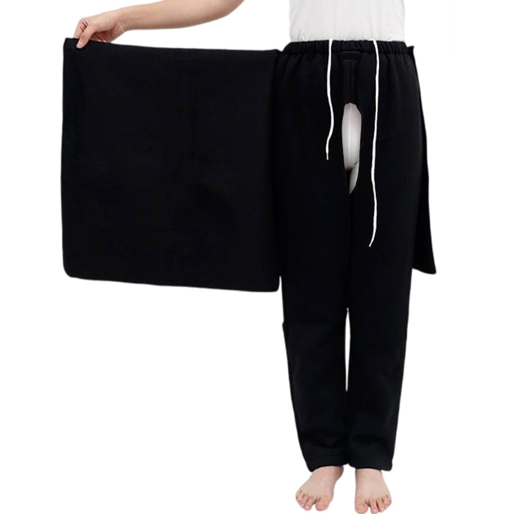 Patient Care Trousers Incontinence Care Pants for Elderly Men Women Reusable Adaptive Apparel for Bedridden Patients (XX-Large,Black)