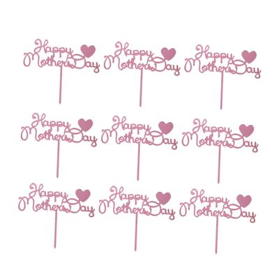 OFFSCH 10Pcs Happy Mothers Day Rose Gold Acrylic Cake Toppers Heart Shaped Cake Picks for Mothers Day Cake Decoration Cupcake Inserts for Mom Theme Party Desserts