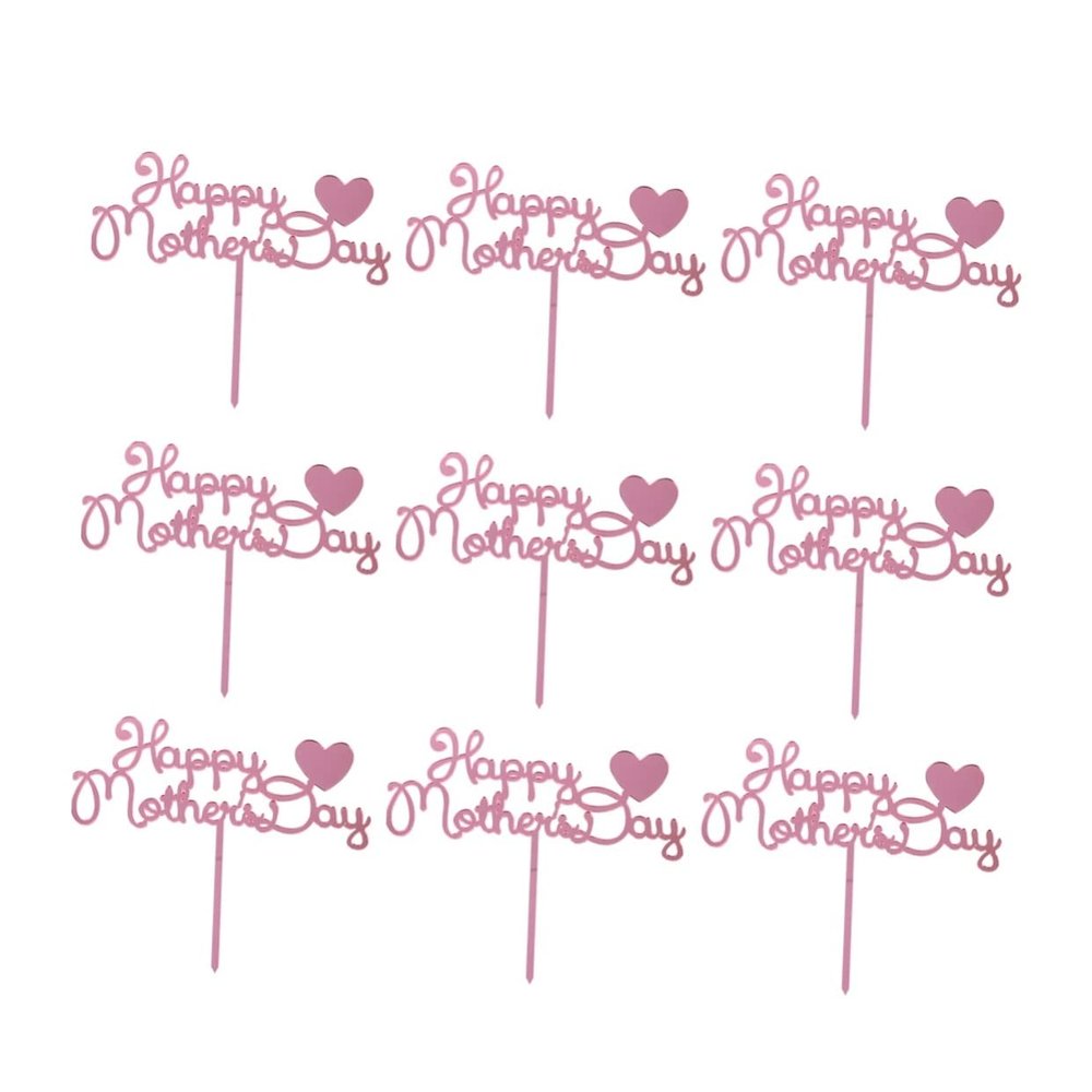 OFFSCH 10Pcs Happy Mothers Day Rose Gold Acrylic Cake Toppers Heart Shaped Cake Picks for Mothers Day Cake Decoration Cupcake Inserts for Mom Theme Party Desserts