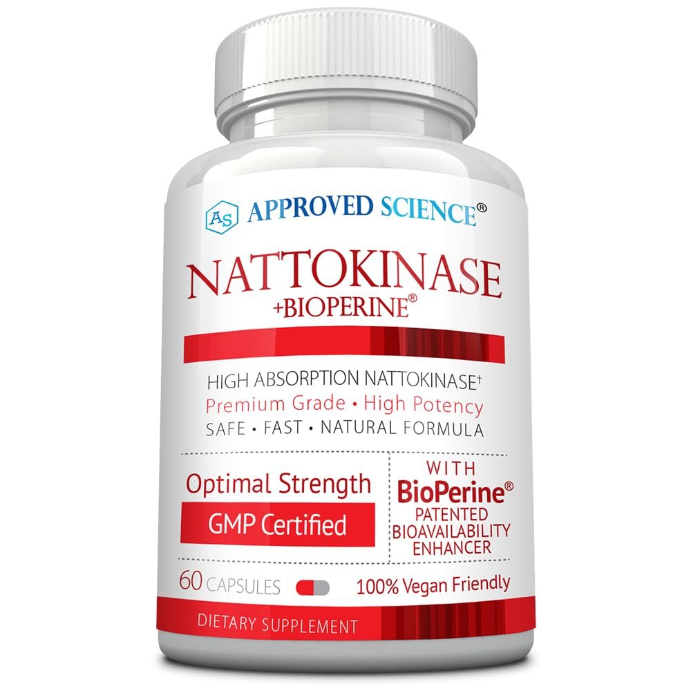 Approved Science Nattokinase - 4,000 FU - 200 mg - Free of Vitamin K2 - Contains BioPerine - One Month Supply - Vegan, Non-GMO - 60 Capsules