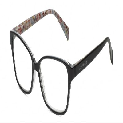 Calabria Lulu Designer Reading Glasses +7.00 Gloss Black Floral Women Classic Readers Stylish Fashion Trendy Modern Eyeglass