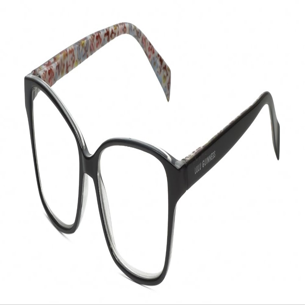 Calabria Lulu Designer Reading Glasses +7.00 Gloss Black Floral Women Classic Readers Stylish Fashion Trendy Modern Eyeglass