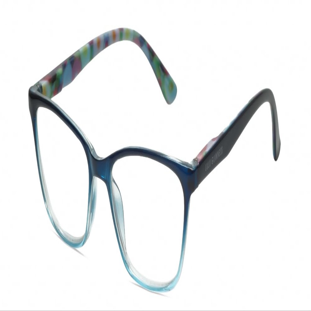Calabria Lulu Cat Eye Blue Light Reading Glasses +1.25 Navy Crystal Floral Womens Classic Readers Fashion Trendy Eyeglasses