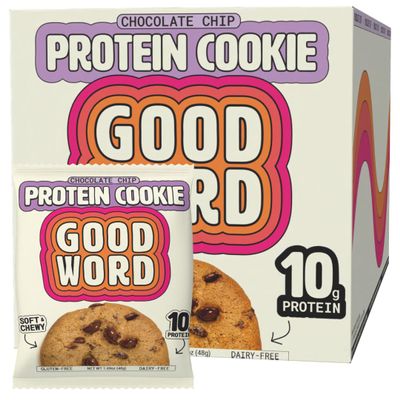 Chocolate Chip Protein Cookie, Soft & Chewy, High Protein Snack, Gluten-Free, Grain-Free, Dairy-Free, No Seed Oils, No Refined Sugars, Made with Almond Butter & Collagen, 12-Pack