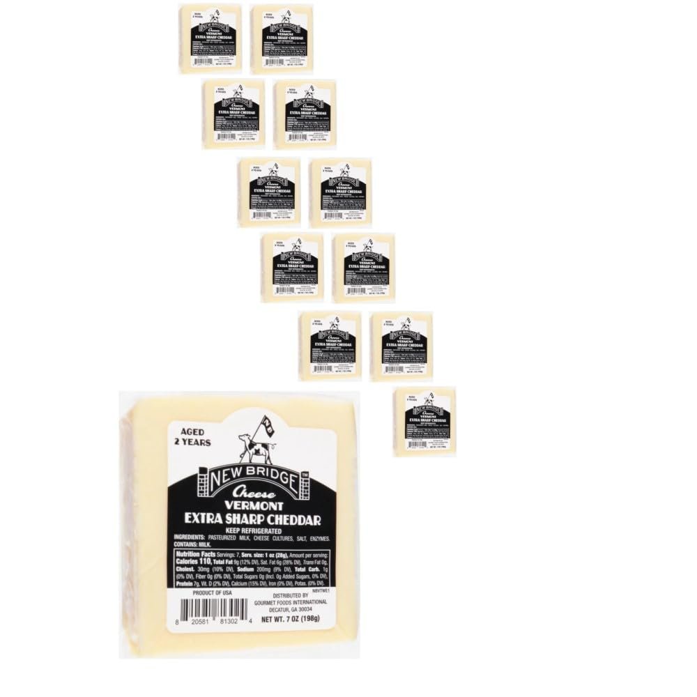 New Bridge Cheese Cuts, 7 oz, 12 Pack (7 oz, Cheddar Extra Sharp 2 Year White)