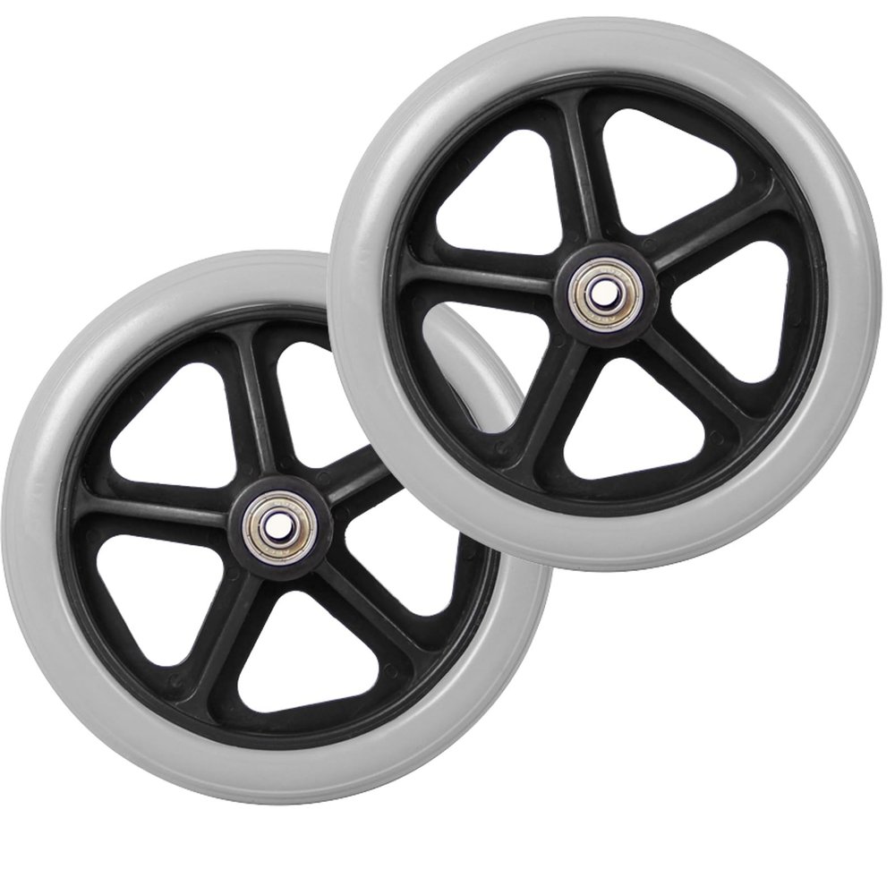 WORDFUN Front Wheelchair Wheels Replacement, Wheelchair Caster Wheel, Black Grey (2 Pcs), Solid Tires Front Wheel, Silence, Antiwear Non-Slip, Ball Bearings, 19cm 20cm