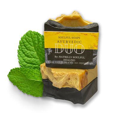 Soulful Soaps Ayurvedic Duo, Dual-Cleansing bars, Natural ingredients, Vegan cold pressed Handmade soap 8.2oz