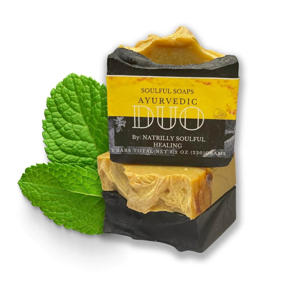 Soulful Soaps Ayurvedic Duo, Dual-Cleansing bars, Natural ingredients, Vegan cold pressed Handmade soap 8.2oz