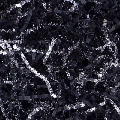 TANMWZK Crinkle Cut Paper Shred Filler 1 LB Gift Wrapping & Gift Basket Filler for Christmas,Halloween & Wedding Decorations,Easter Basket Grass Filler,Crafting Activities (Black and Silver)
