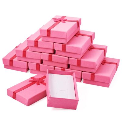 Craftdady 12pcs Pink Jewelry Gift Boxes Necklace Earring Finger Ring Cute Jewelry Boxes Small Gift Boxes With Lids Bowknot for Valentines Day Jewelry Display Holder Organizer