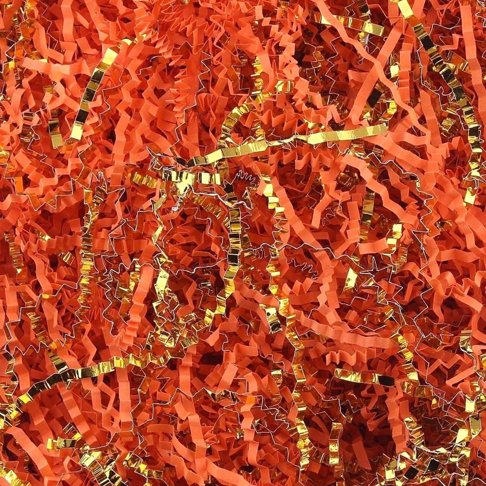 TANMWZK Crinkle Cut Paper Shred Filler 1 LB Gift Wrapping & Gift Basket Filler for Christmas,Halloween & Wedding Decorations,Easter Basket Grass Filler,Crafting Activities (Orange and Gold)
