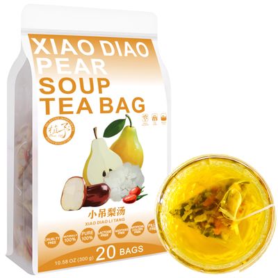 100% Natural Xiao Diao Pear Soup Tea Bag, 300g/10.58oz (15g*20bags)  Tremella,Dark Plum, Snow Pear, Lily, Longan, Goji, Combination Herbal Tea, Independent Pouch Packaging Substitute Tea