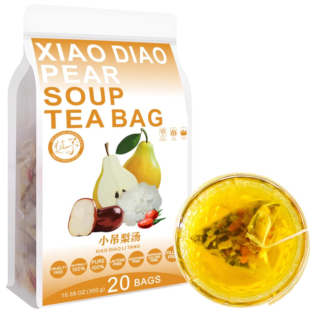 100% Natural Xiao Diao Pear Soup Tea Bag, 300g/10.58oz (15g*20bags)  Tremella,Dark Plum, Snow Pear, Lily, Longan, Goji, Combination Herbal Tea, Independent Pouch Packaging Substitute Tea