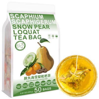 100% Pure Natural Herbal Tea, Scaphium Scaphigerum snow pear Loquat Tea Bag, 250g/8.81oz (5g*50bags),  Bamboo Leaf, Honeysuckle, Gardenia, Tangerine peel, Mint, Combination